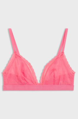 Sujetador triangular de encaje con logo en la cinta, Pink