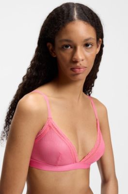 Lace triangle bra with logo waistband, Pink