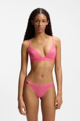 Reggiseno a triangolo in pizzo con elastico con logo, Rosa
