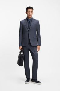 Three-piece slim-fit suit with zip-up waistcoat, Blue
