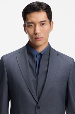Three-piece slim-fit suit with zip-up waistcoat, Blue