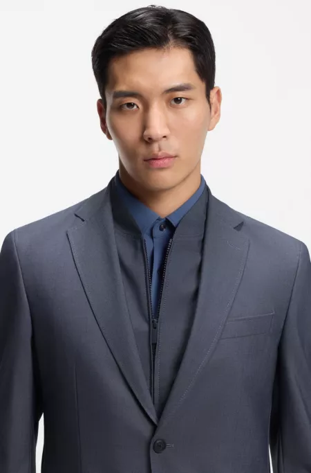 Three-piece slim-fit suit with zip-up waistcoat