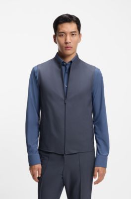 Driedelig slim-fit pak met gilet met rits, Blauw