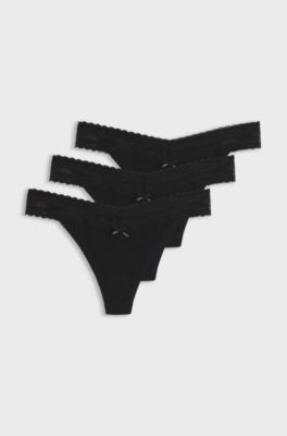 Slip aus Stretch-Baumwolle mit elegantem Spitzenbesatz, Schwarz