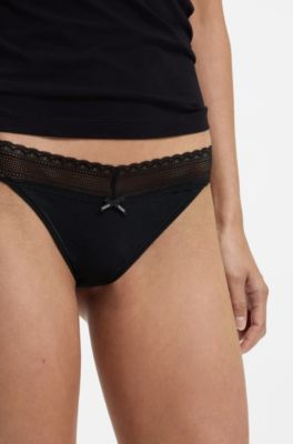 Stretch-cotton briefs with elegant lace trim, Black