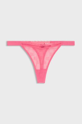 Lace thong with stacked logos, Pink