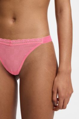 Kanten string met tweedelige logo&rsquo;s, Pink