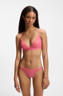 Lace thong with stacked logos, Pink