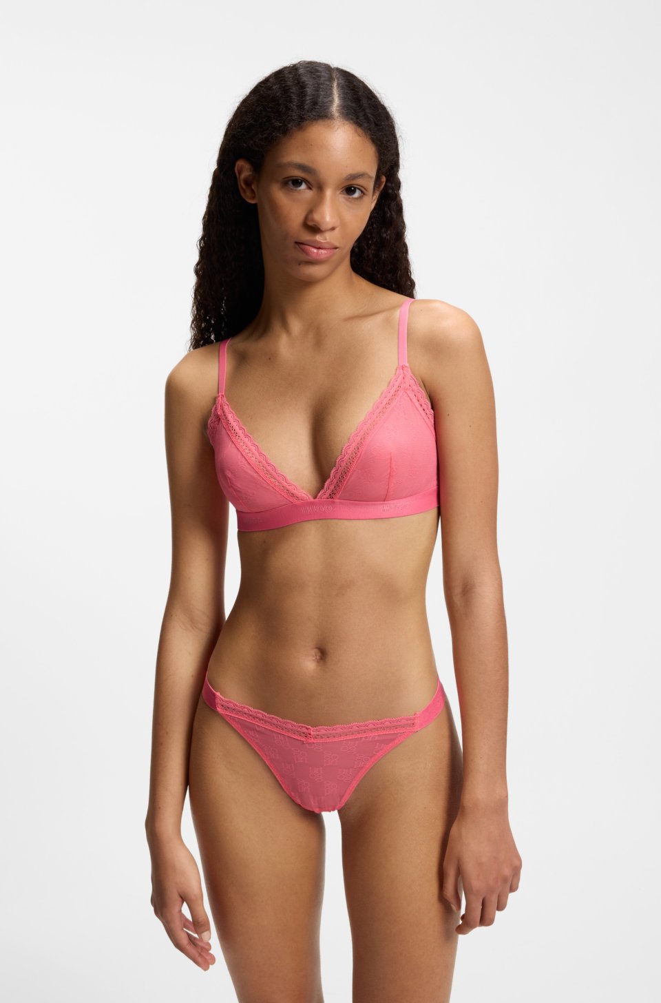 Lace thong with stacked logos