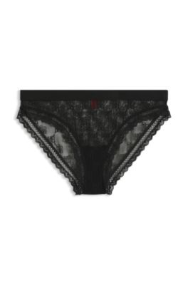 Lace briefs with branded waistband, Black