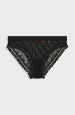 Lace briefs with branded waistband, Black