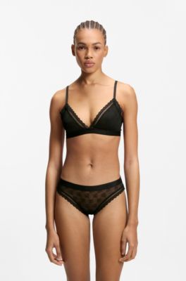 Lace briefs with branded waistband, Black