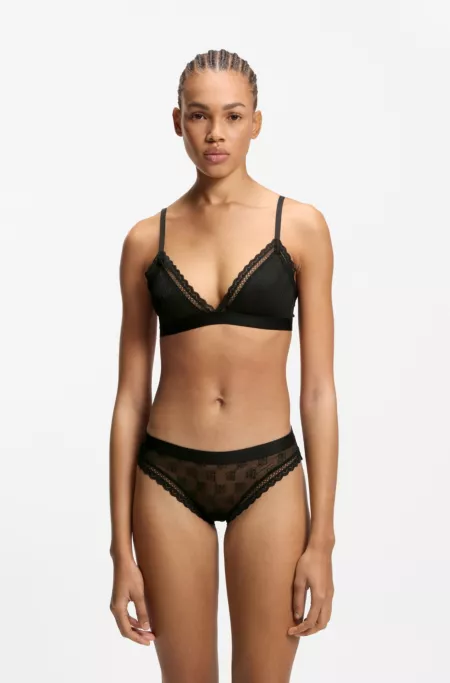 Lace briefs with branded waistband