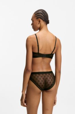 Lace briefs with branded waistband, Black