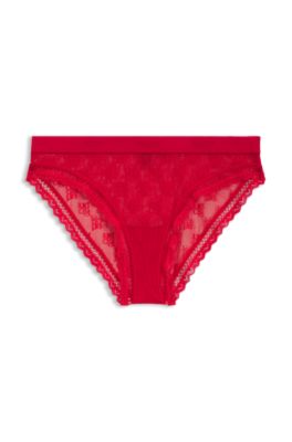 브랜드 로고 웨이스트밴드 레이스 브리프, 레드
