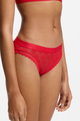 Slip aus Spitze mit Logo-Bund, Rot