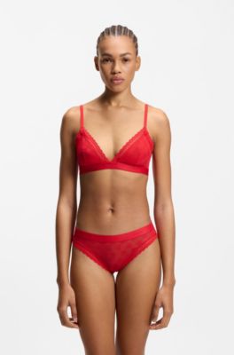 Lace briefs with branded waistband, Red