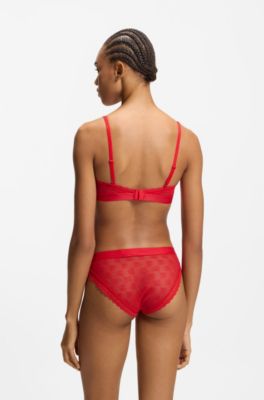 Lace briefs with branded waistband, Red