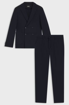 Abito slim fit due pezzi in tessuto elasticizzato ad alte prestazioni, Blu scuro