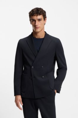 Two-piece slim-fit suit in performance-stretch fabric, Dark Blue