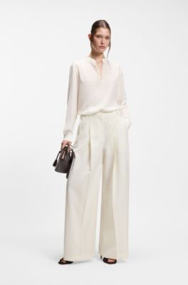 Relaxed-fit blouse in sandwashed silk, Natural