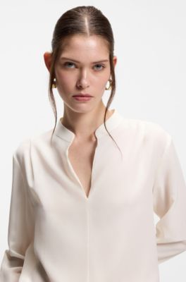 Relaxed-fit blouse in sandwashed silk, Natural