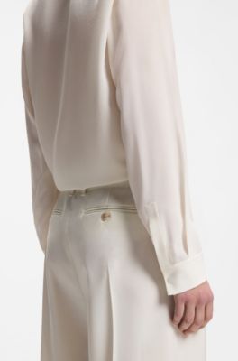 Camicetta relaxed fit in seta sandwashed, Bianco