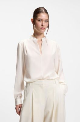 Relaxed-fit blouse in sandwashed silk, Natural