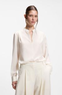 Relaxed-fit blouse in sandwashed silk, White