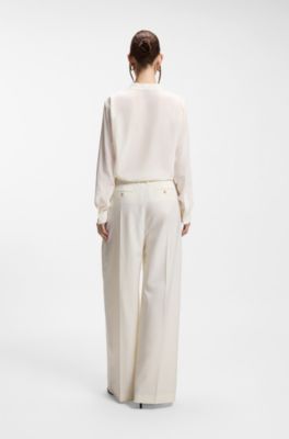 Blusa relaxed fit de seda lavada a la arena, Blanco