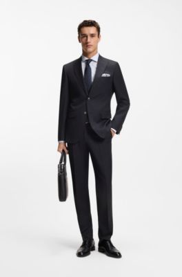 Two-piece regular-fit suit in striped virgin wool, Blue Stripes