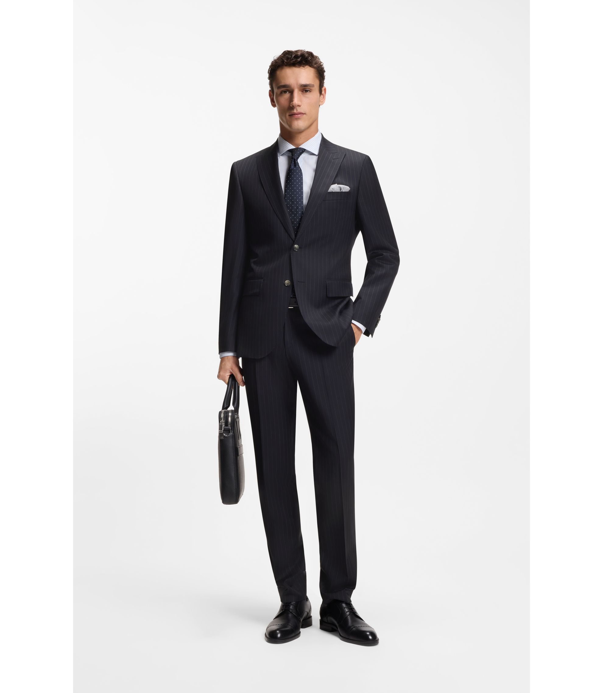 BOSS - Two-piece regular-fit suit in striped virgin wool - Blue