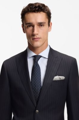 Two-piece regular-fit suit in striped virgin wool, Blue Stripes