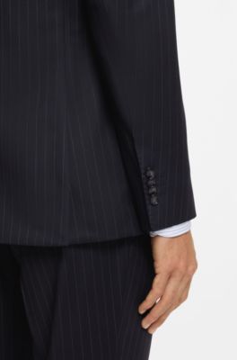 Two-piece regular-fit suit in striped virgin wool, Blue Stripes