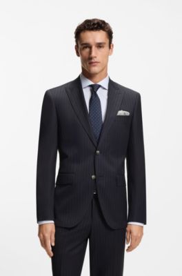Two-piece regular-fit suit in striped virgin wool, Blue Stripes