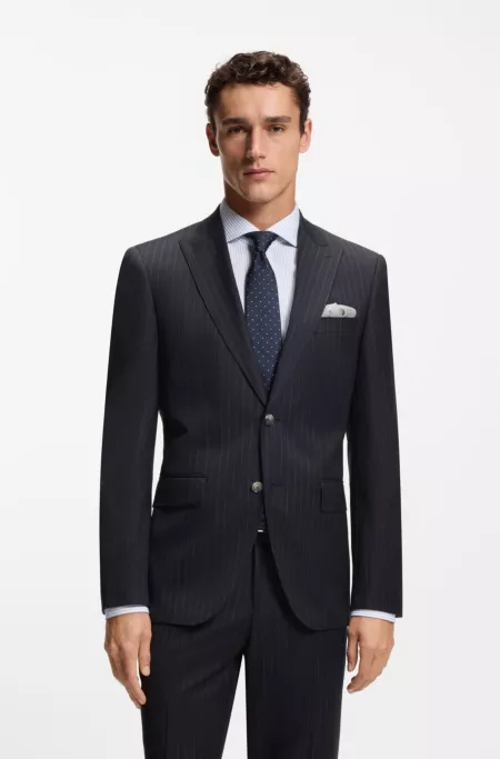 Two-piece regular-fit suit in striped virgin wool