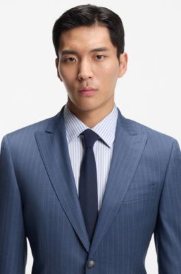 Two-piece regular-fit suit in striped virgin wool, Light Blue stripes