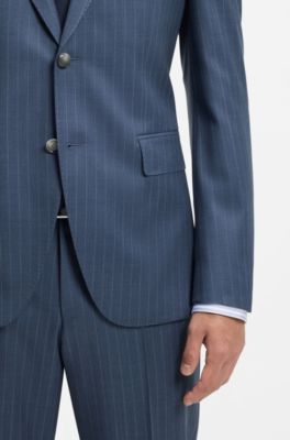 Two-piece regular-fit suit in striped virgin wool, Light Blue stripes