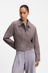 Veste style camionneur en cuir su&eacute;d&eacute;, Violet clair