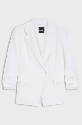 Slim-Fit Jacke aus Leinen-Mix, Wei&szlig;