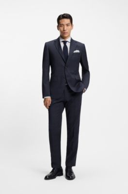 Two-piece regular-fit suit in checked virgin wool, Dark Blue