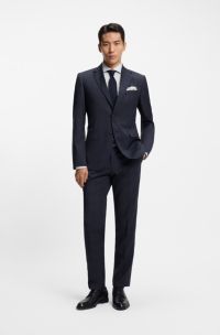 Two-piece regular-fit suit in checked virgin wool, Dark Blue