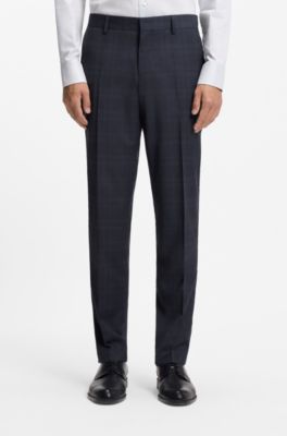 Two-piece regular-fit suit in checked virgin wool, Dark Blue