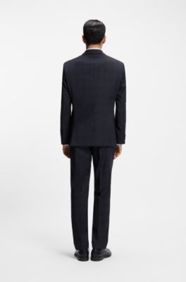 Two-piece regular-fit suit in checked virgin wool, Dark Blue