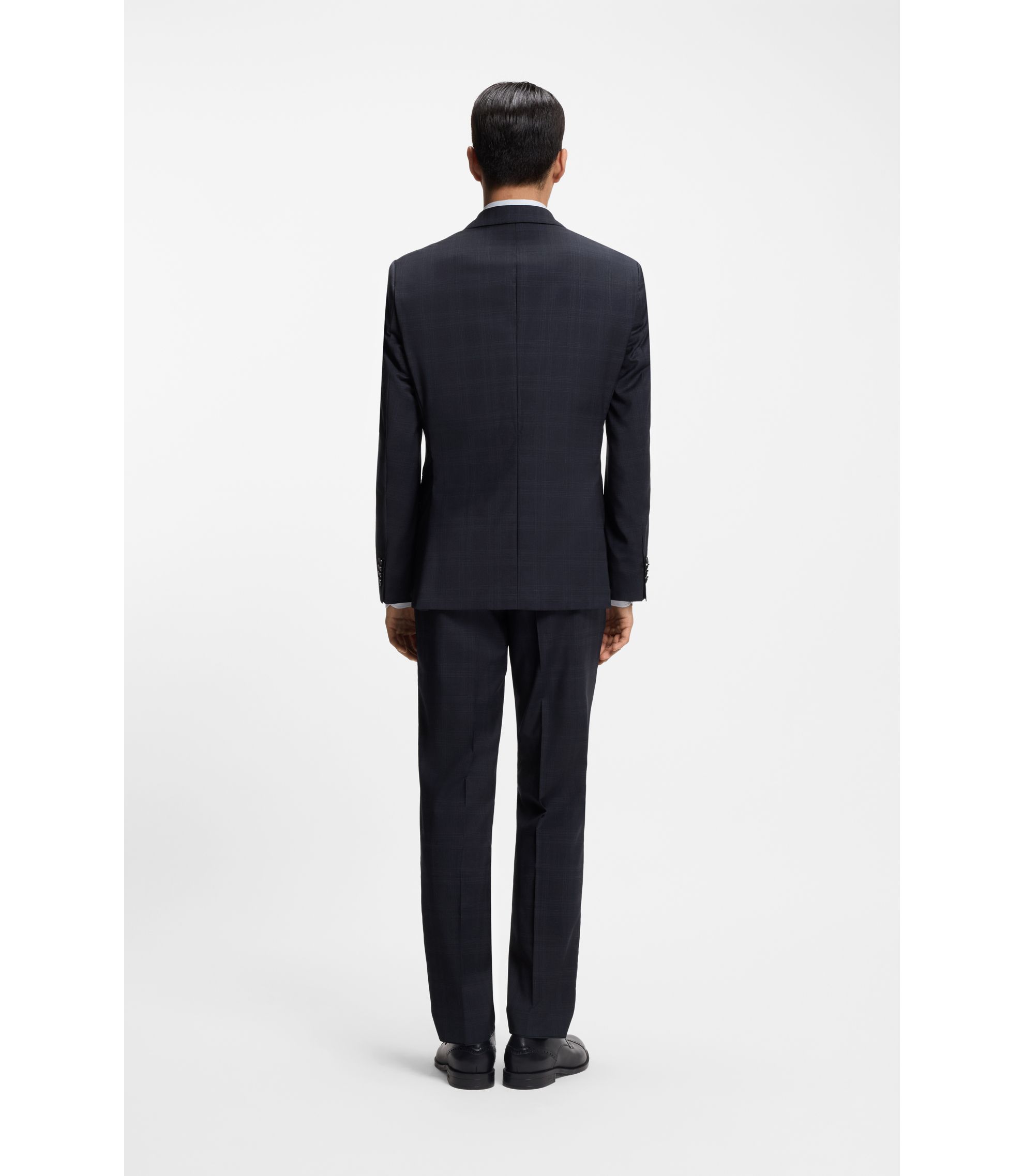 BOSS - Two-piece regular-fit suit in checked virgin wool - Dark Blue