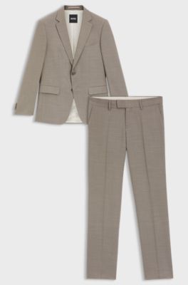 Two-piece slim-fit suit in micro-patterned stretch cloth, Beige