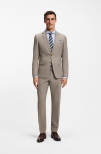 Two-piece slim-fit suit in micro-patterned stretch cloth, Beige