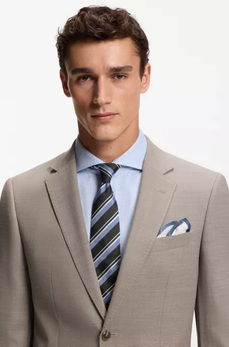 Two-piece slim-fit suit in micro-patterned stretch cloth