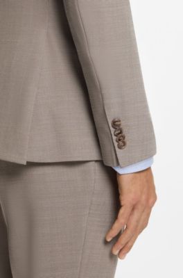 Two-piece slim-fit suit in micro-patterned stretch cloth, Beige
