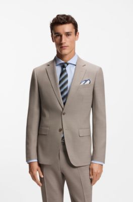 Two-piece slim-fit suit in micro-patterned stretch cloth, Beige